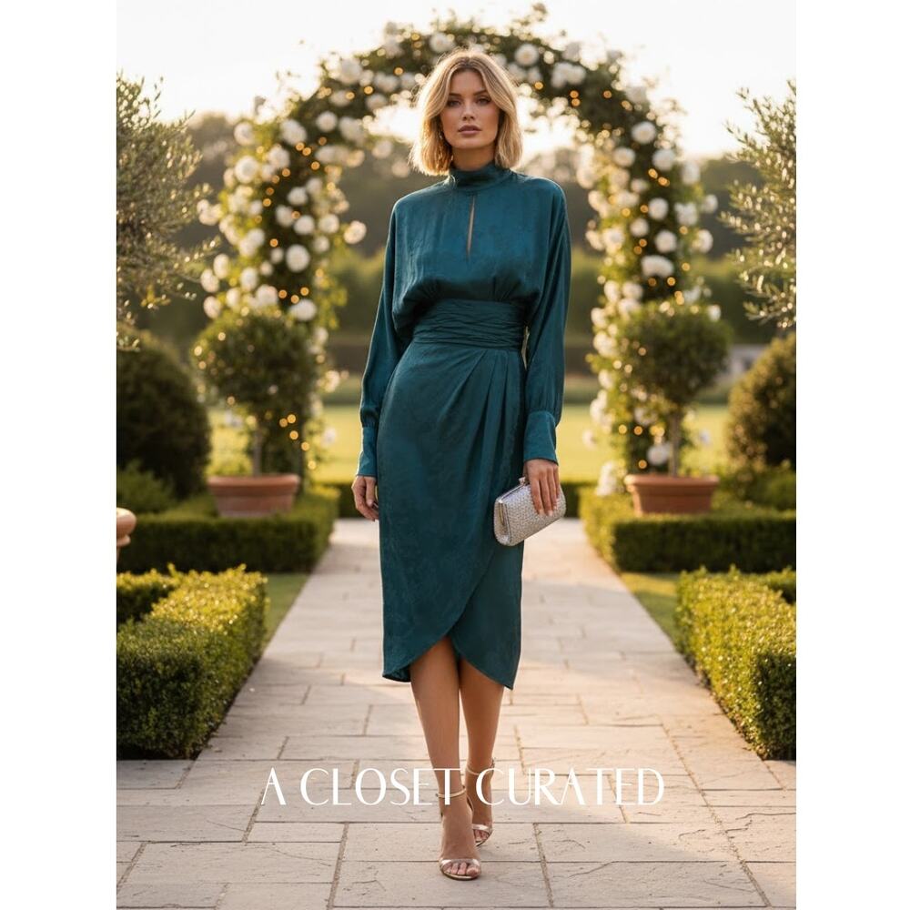 Rebecca Vallance Satin Mock Neck Midi Dress Size 2 NWT
